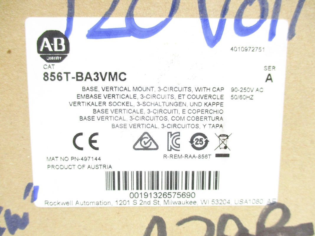 ALLEN BRADLEY 856T-BA3VMC SER. A (BR/WH) NSMP
