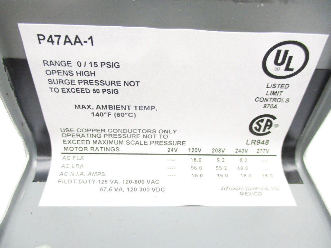JOHNSON CONTROL P47AA-1 0/15PSIG UNMP