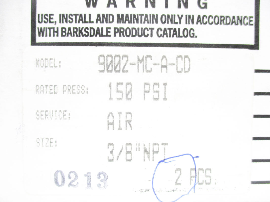 BARKSDALE 9002-MC-A-CD 150PSI (PKG OF 2) NSMP