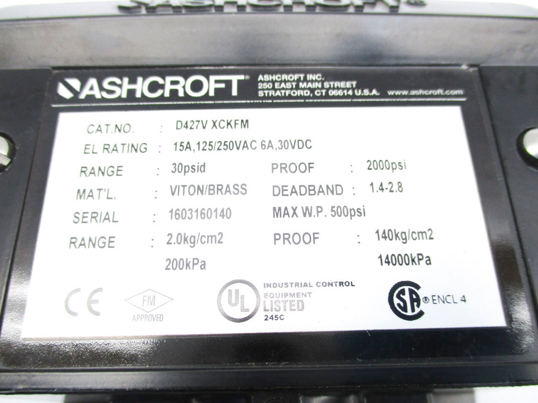 ASHCROFT D427VXCKFM 250VAC 15A 2000PSI NSNP