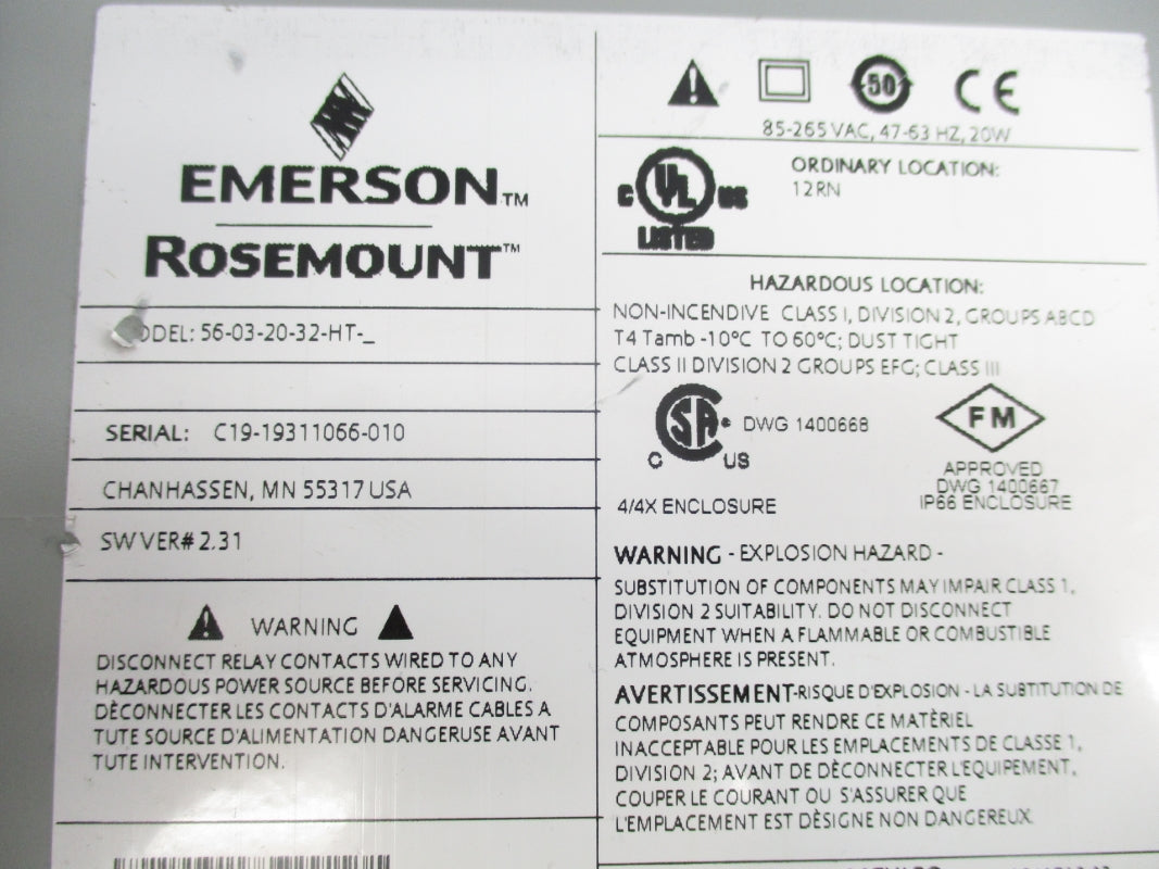 ROSEMOUNT 56-03-20-32-HT 85-265VAC NSNP