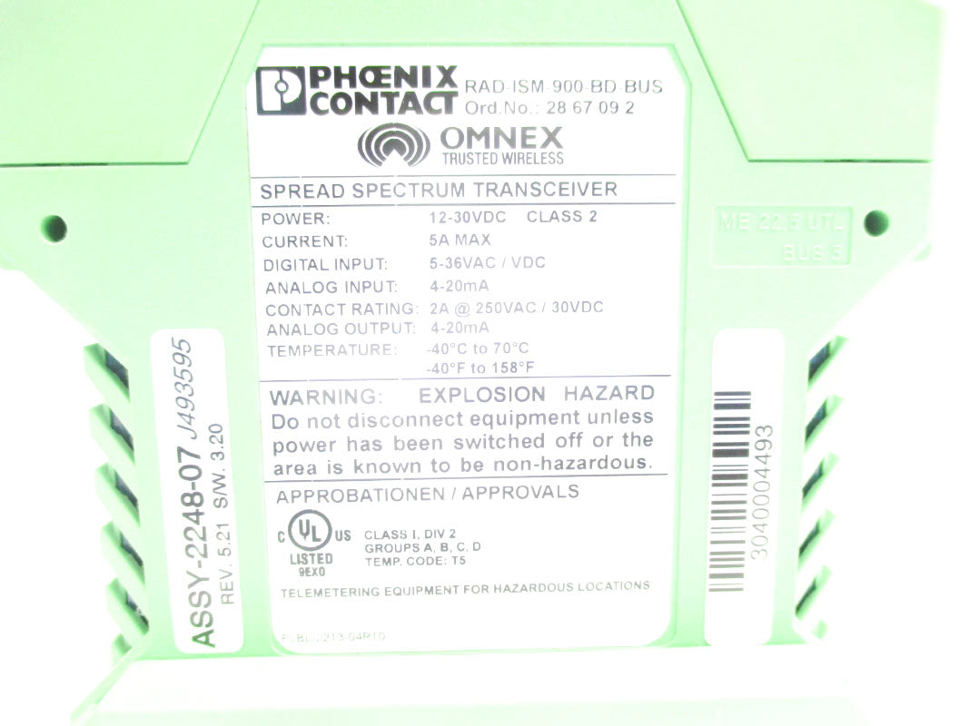 PHOENIX CONTACT RAD-ISM-900-BD-BUS 2867092 5-36VAC/DC 5A UNMP