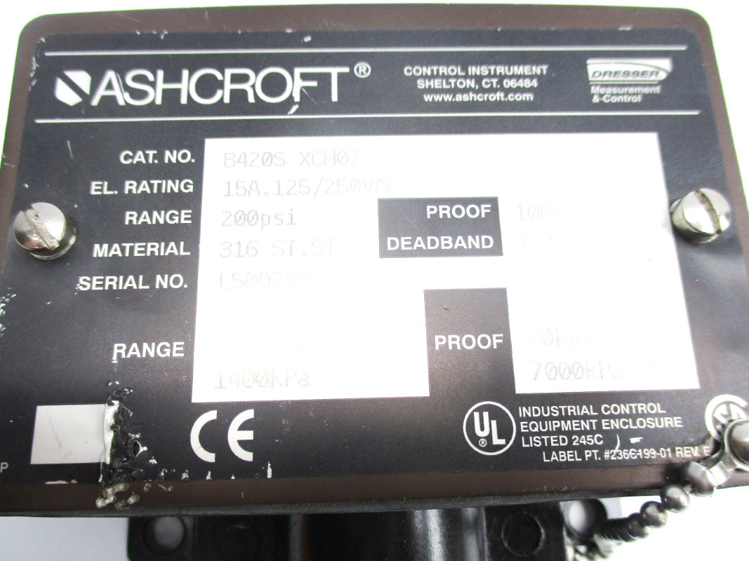 ASHCROFT B420SXCH07 250VAC 15A 200PSI UNMP