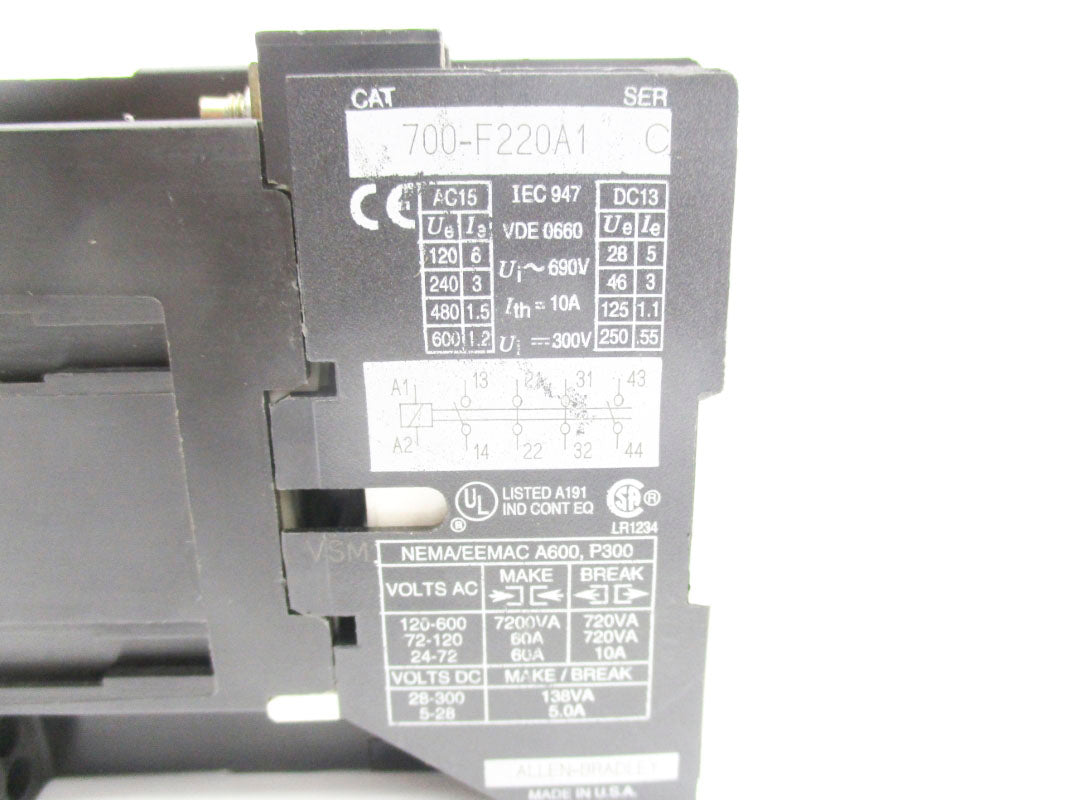 ALLEN BRADLEY 700-F220A1 SER. C 600VAC 60A NSNP
