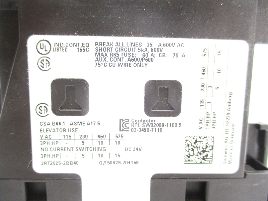 SIEMENS 3RT2025-2BB40 24VDC 70A NSNP