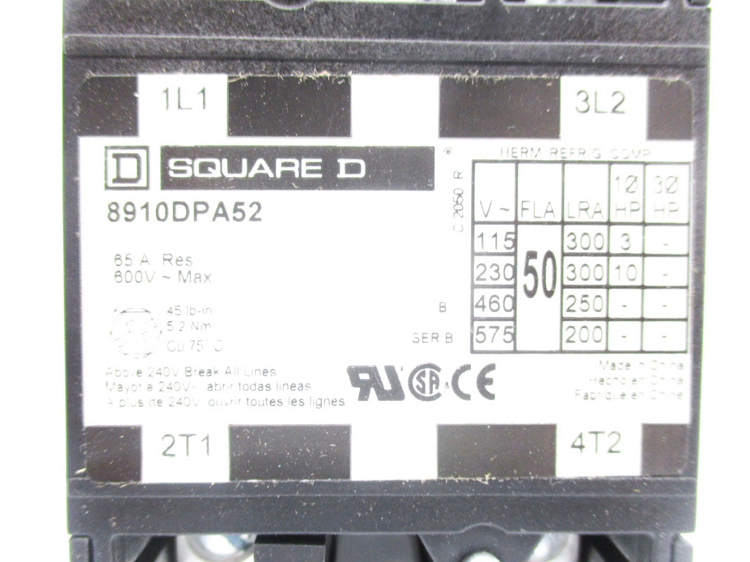 SQUARE D 8910DPA52V09 SER. B 208-240V 65A NSNP