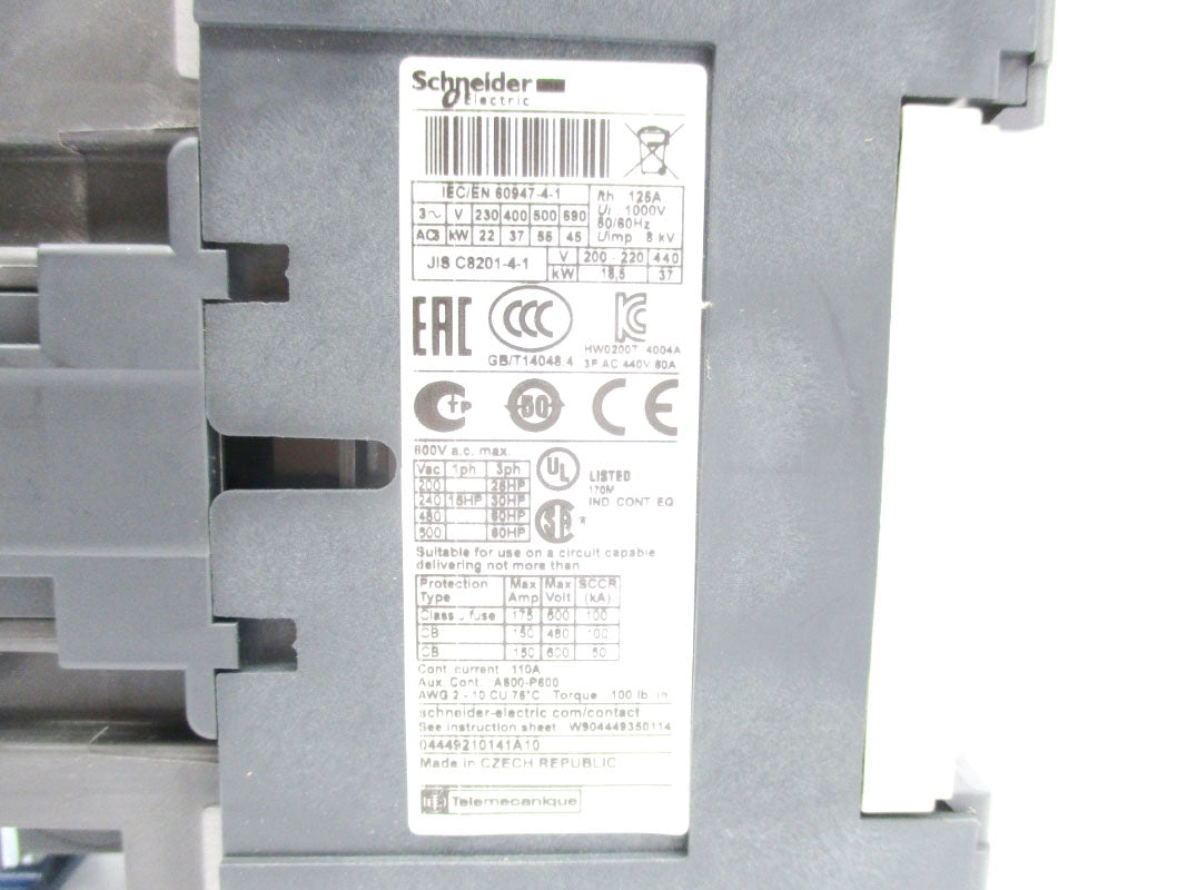 SCHNEIDER ELECTRIC LC1D80G7 120V 110A (AS PICTURED) NSNP