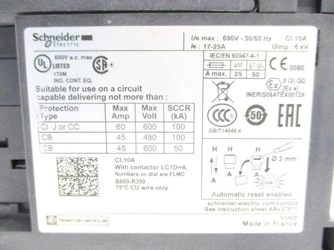 SCHNEIDER ELECTRIC LRD325 17-25A 600VAC NSNP