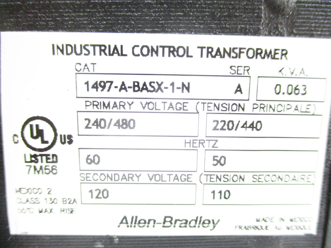 ALLEN BRADLEY 1497-A-BASX-1-N SER. A 480V 0.063KVA NSNP