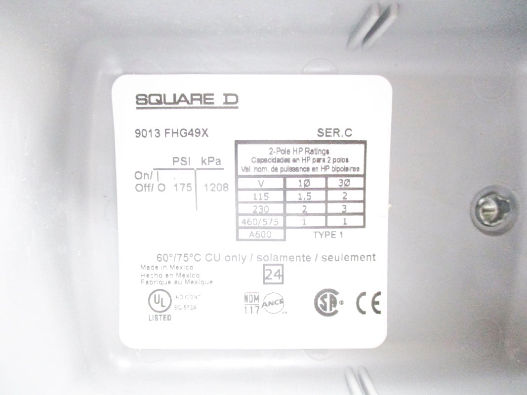 SQUARE D 9013FHG49X SER. C 575V 175PSI NSNP