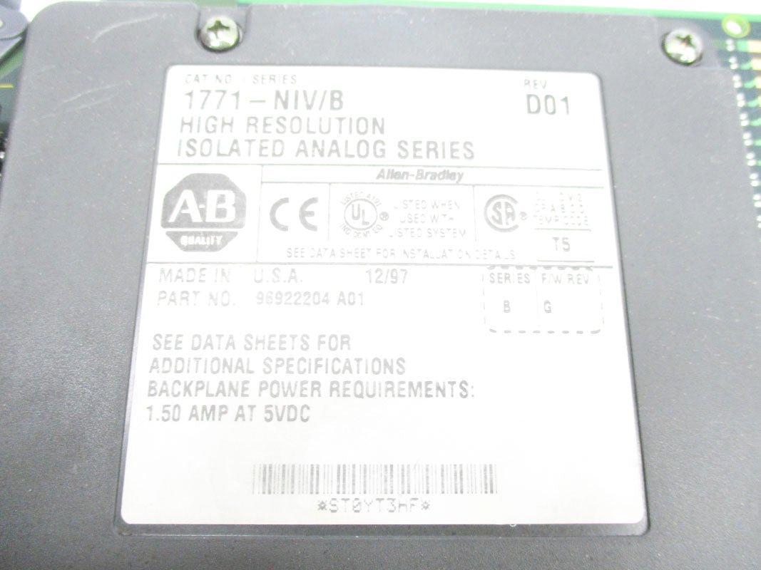 ALLEN BRADLEY 1771-NIV SER. B F/W G 1.50A 5VDC UNMP