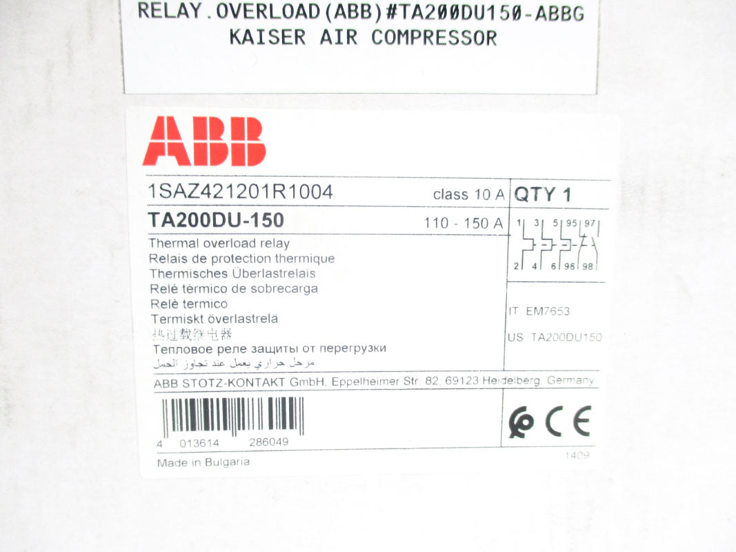 ABB TA200DU-150 1SAZ421201R1004 110-150A 690VAC NSMP
