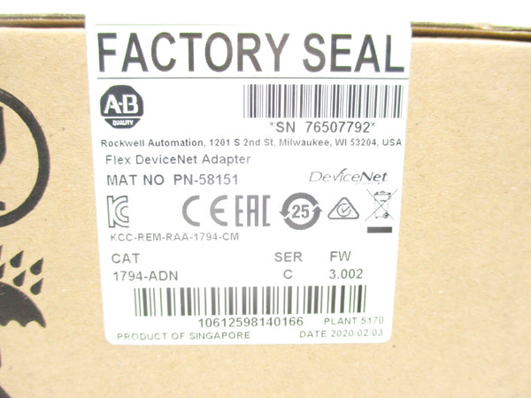 ALLEN BRADLEY 1794-ADN SER. C F/W 3.002 DATE: 2020 NSFS