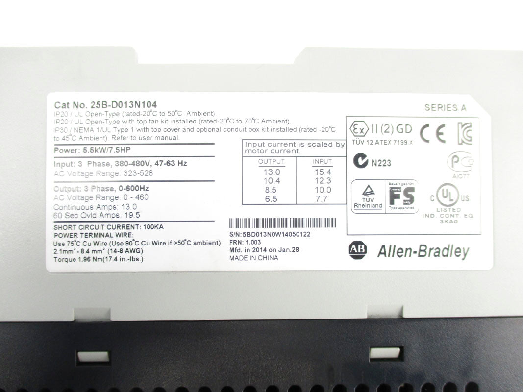 ALLEN BRADLEY 25B-D013N104 SER. A F/W 1.003 380-480V UNMP