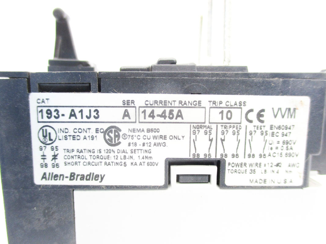 ALLEN BRADLEY 193-A1J3 SER. A 14-45A 690V UNMP