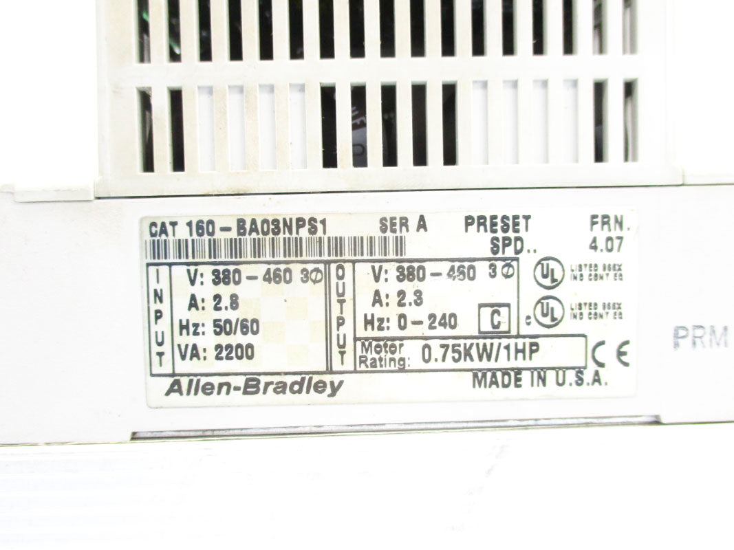 ALLEN BRADLEY 160-BA03NPS1 SER. A F/W 4.07 380-460V 2.8A UNMP