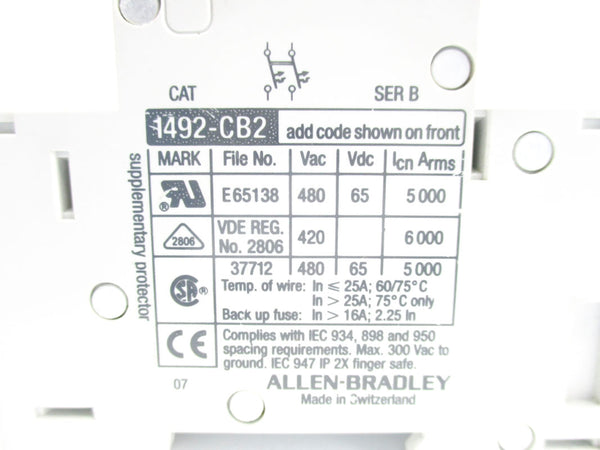 ALLEN BRADLEY 1492-CB2H050 SER. B 480VAC 5A UNMP