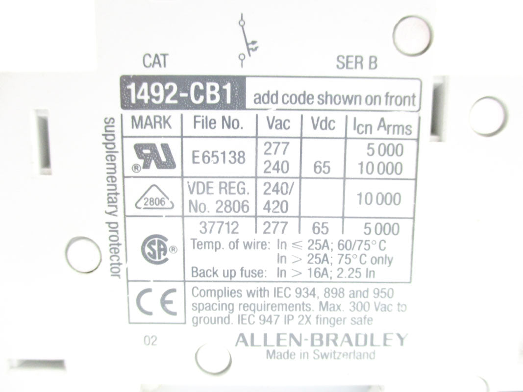 ALLEN BRADLEY 1492-CB1G150 SER. B 277VAC 15A UNMP