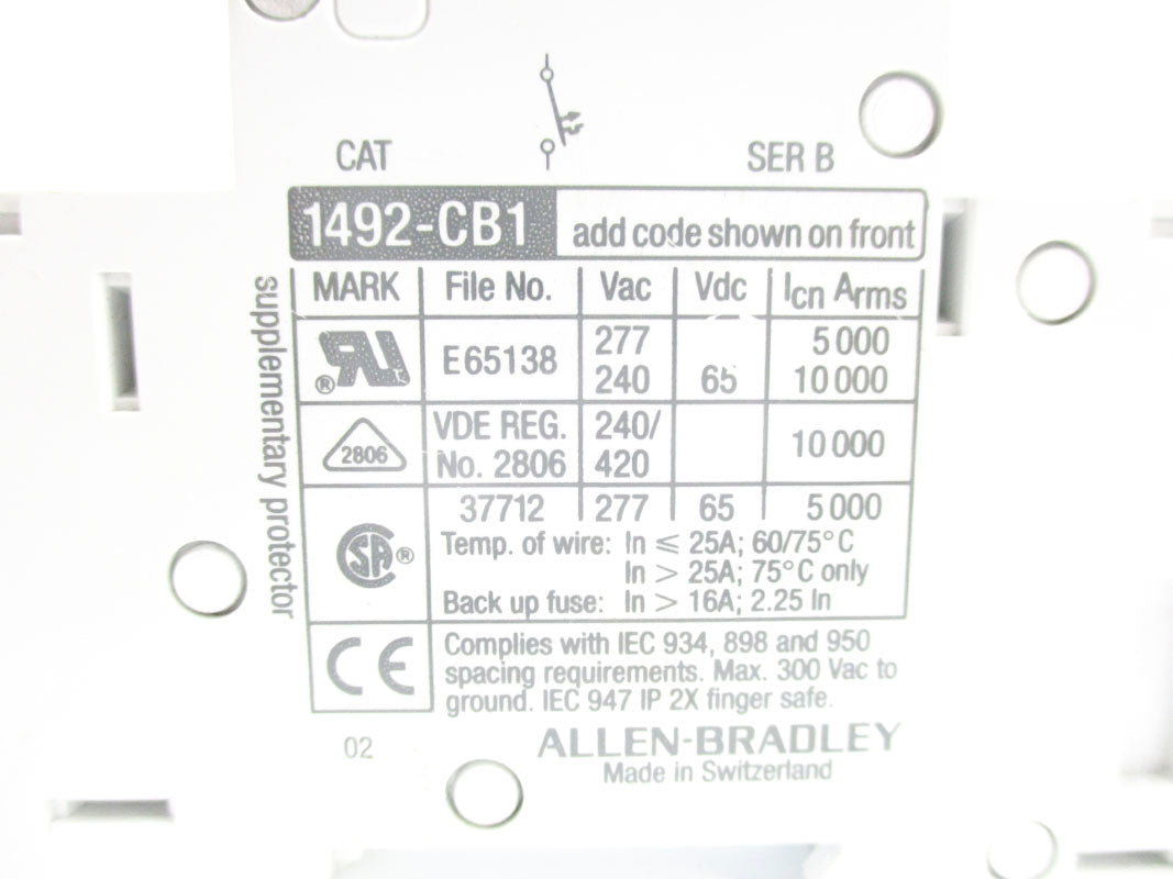 ALLEN BRADLEY 1492-CB1G100 SER. B 277VAC 10A UNMP