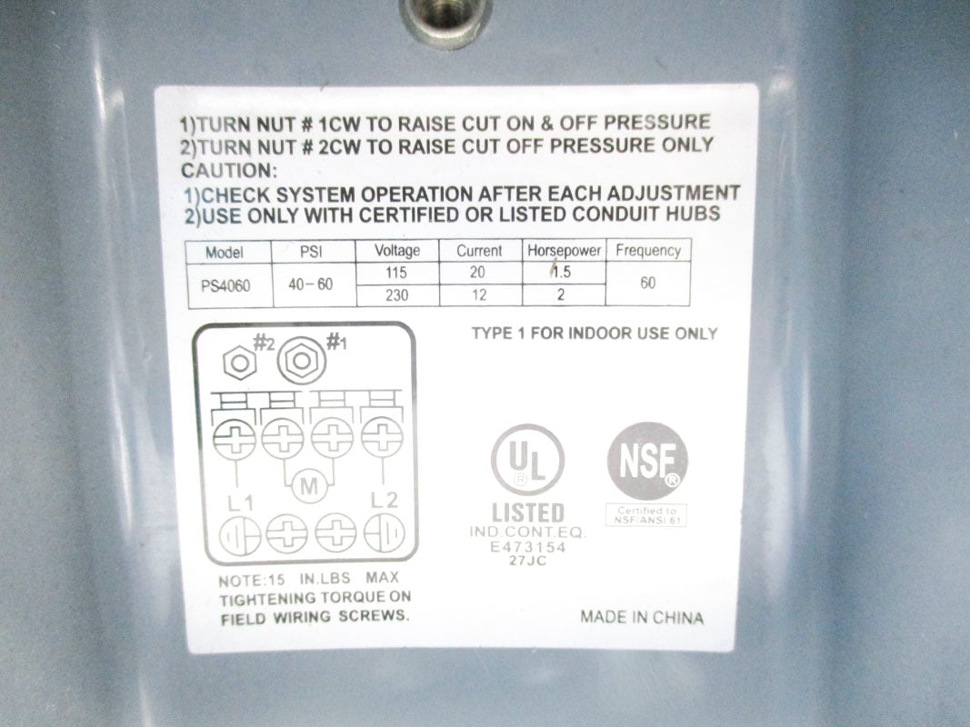 WATER SOURCE PS4060 40-60PSI 230V NSNP