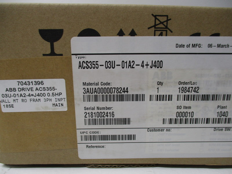 ABB ACS355-03U-01A2-4+J400 * FACTORY SEALED *