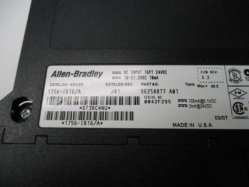 ALLEN BRADLEY 1756-IB16 MODULE DIGITAL INPUT 24VDC SER. A F/W: 3.2 NSMP