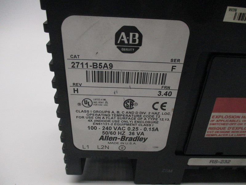 ALLEN BRADLEY 2711-B5A9 PANELVIEW SER. F F/W: 3.40 UNMP
