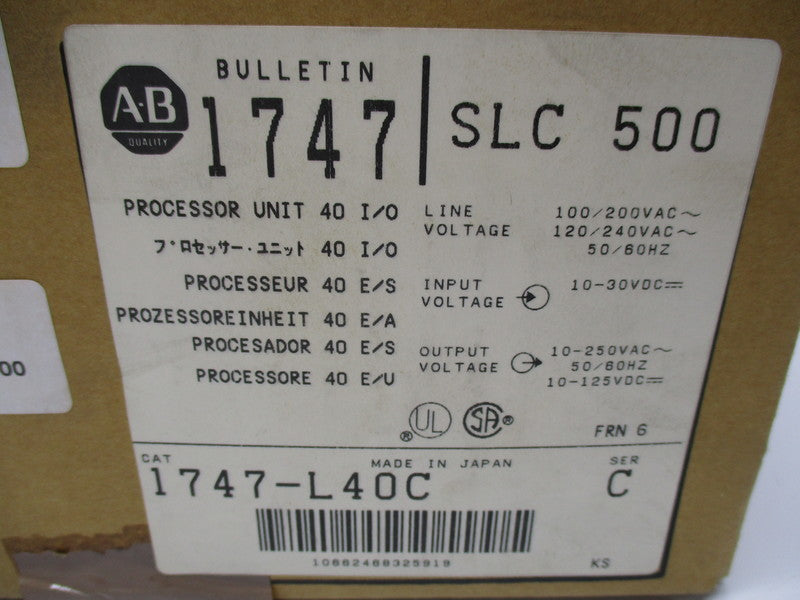 ALLEN BRADLEY SLC 500 1747-L40C PROCESSOR UNIT 250V 50/60HZ SER. C F/W: 6 NSMP