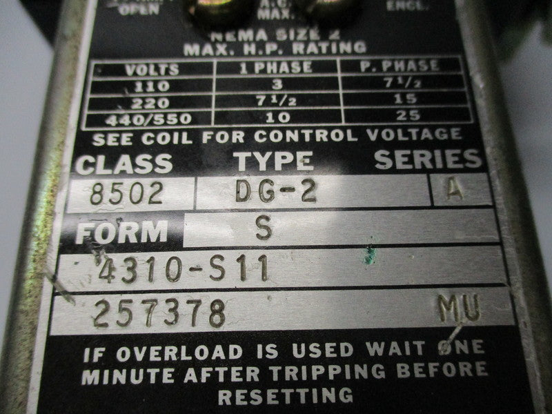SQUARE D 8502 DG-2 SER. A UNMP