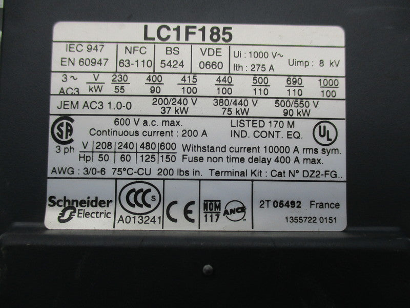 SCHNEIDER ELECTRIC LC1F185 UNMP