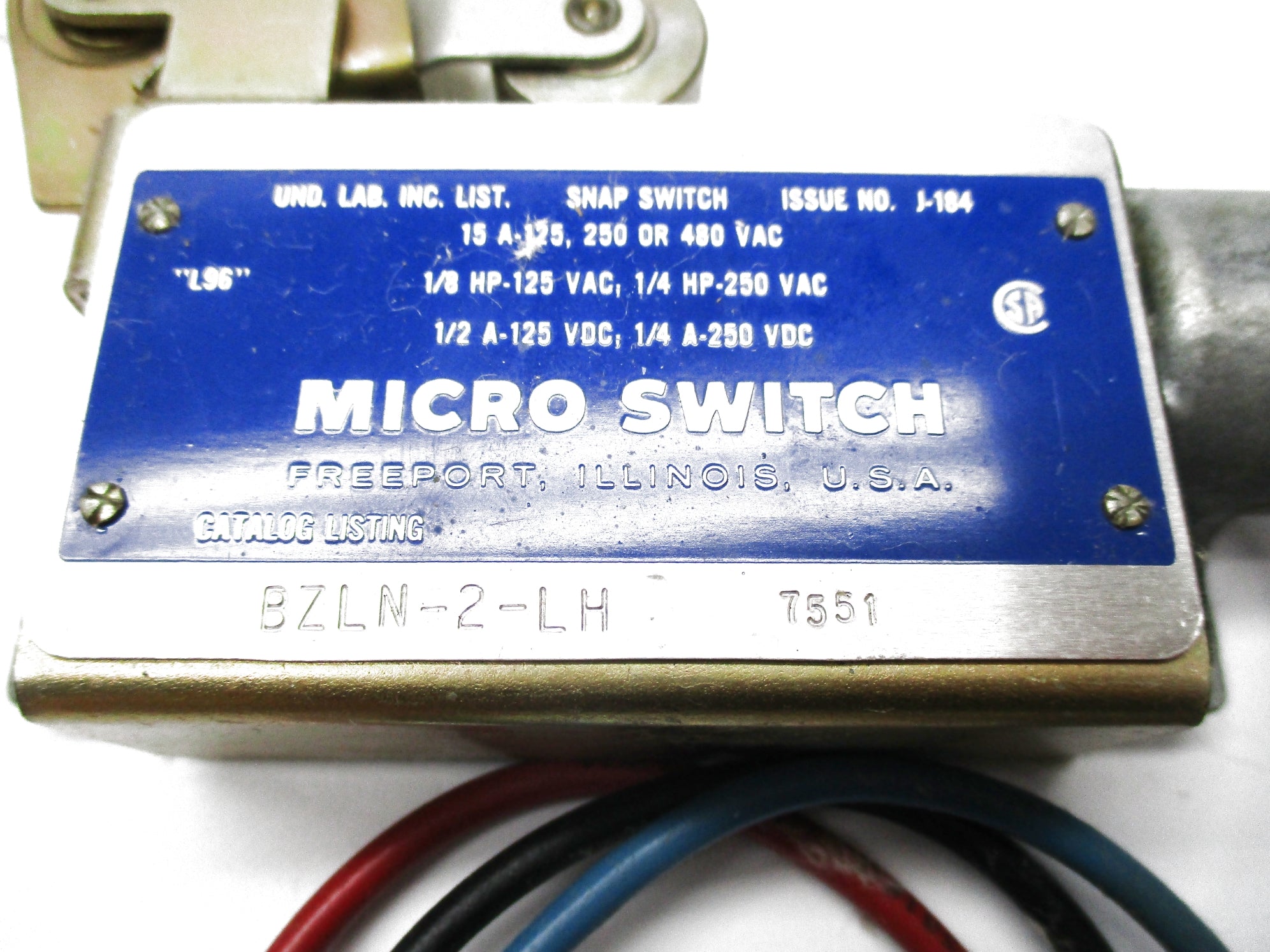 MICRO SWITCH BZLN-2-LH 480VAC 15A (GREY) UNMP
