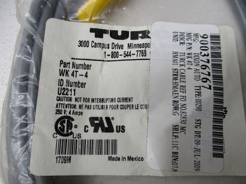 TURCK WK4T-4 EUROFAST MOLDED CORDSET * NEW IN FACTORY BAG *