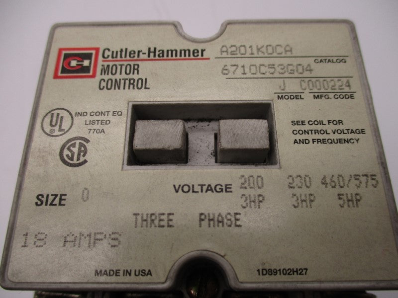 CUTLER HAMMER A201K0CA UNMP