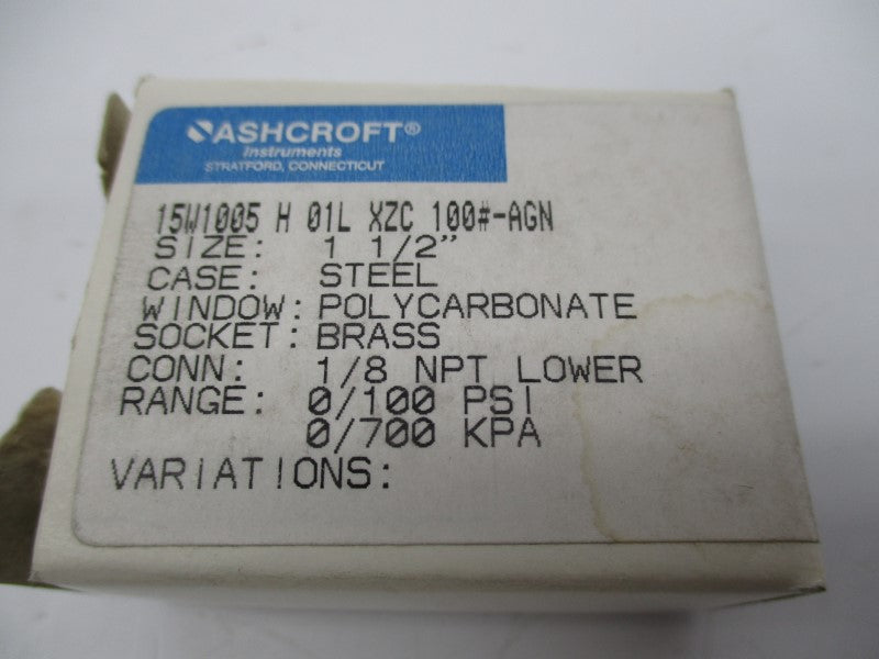 ASHCROFT 15W1005-H-01L-XZC-100#-AGN NSMP