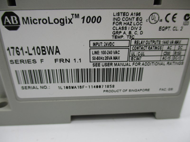 ALLEN BRADLEY 1761-L10BWA SER. F F/W 1.1 NSNP