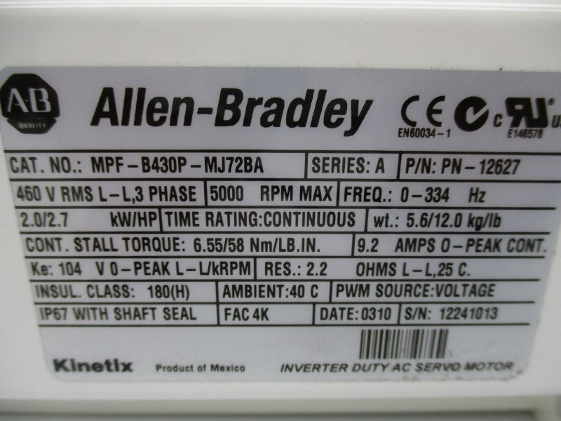 ALLEN BRADLEY MPF-B430P-MJ72BA SER. A NSNP