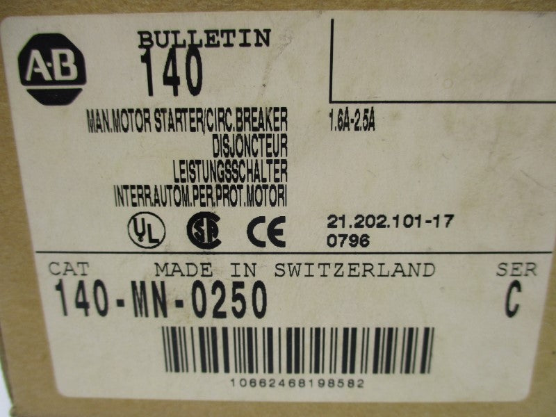 ALLEN BRADLEY 140-MN-0250 SER. C 600V 1.6-2.5A NSMP