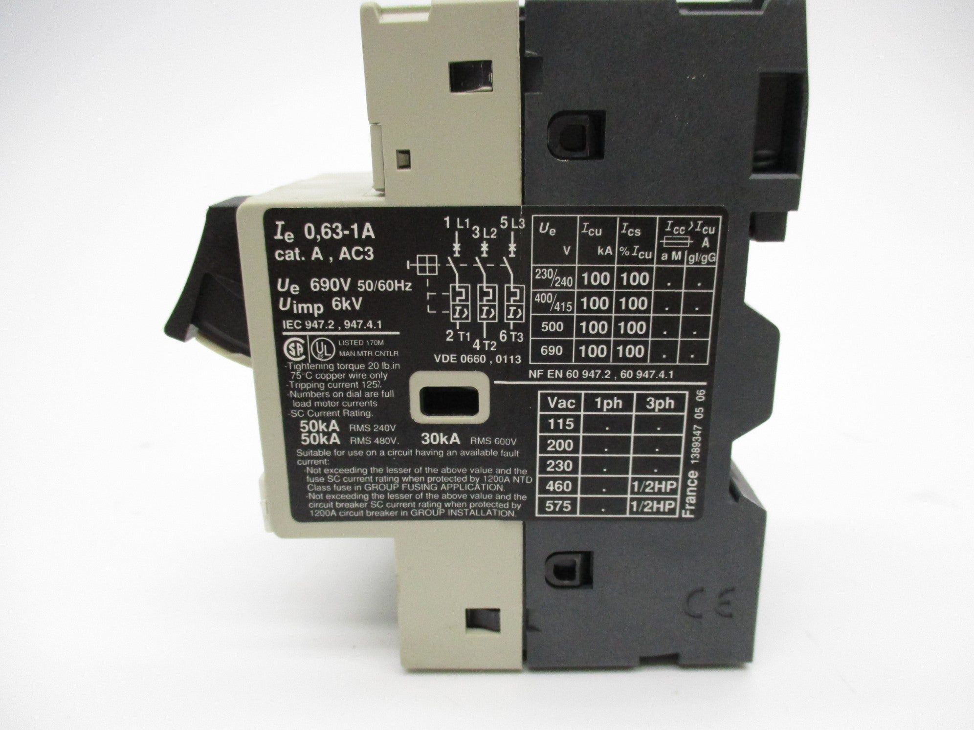 TELEMECANIQUE GV2M05 690V 0.63-1A NSMP