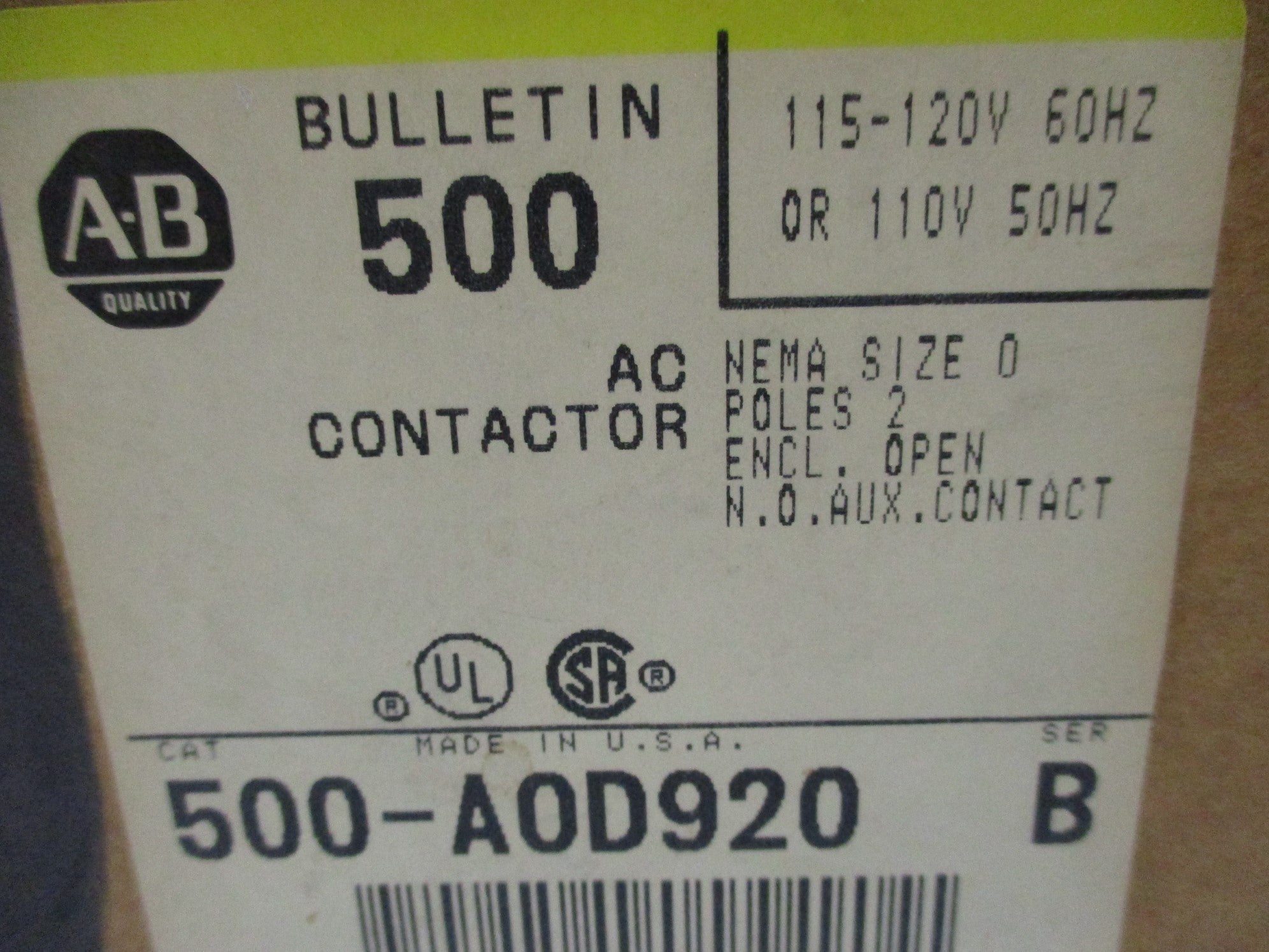 ALLEN BRADLEY 500-AOD920 SER. B 110-120V NSMP