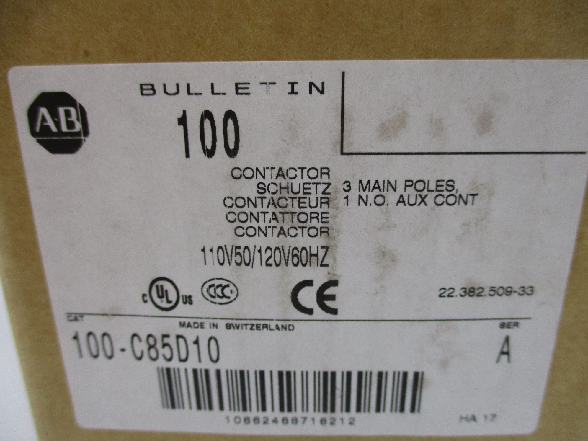ALLEN BRADLEY 100-C85D10 SER. A 110-120V (BR/WH) NSMP