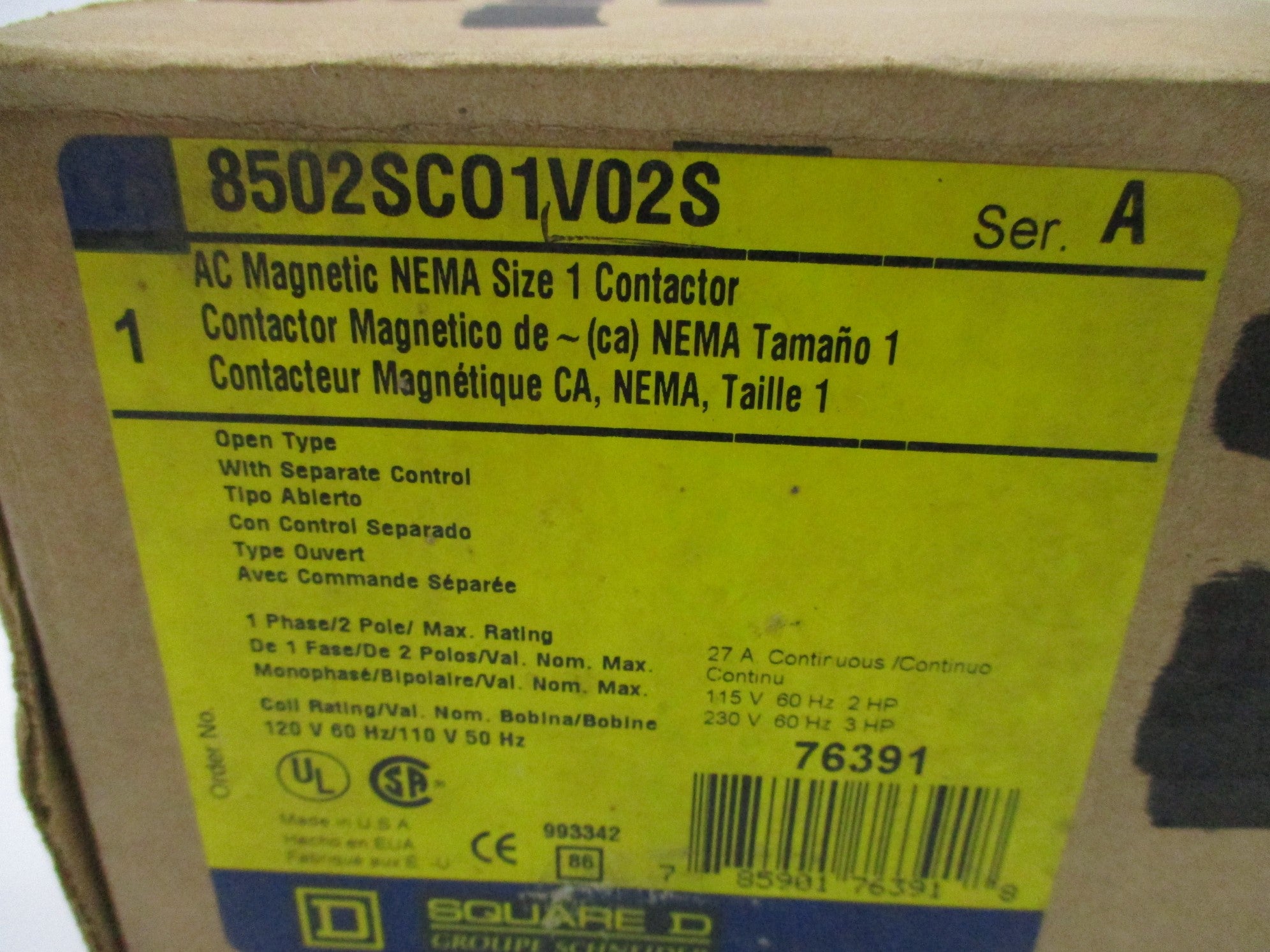 SQUARE D 8502SCO1V02S SER. A 110-120V NSMP