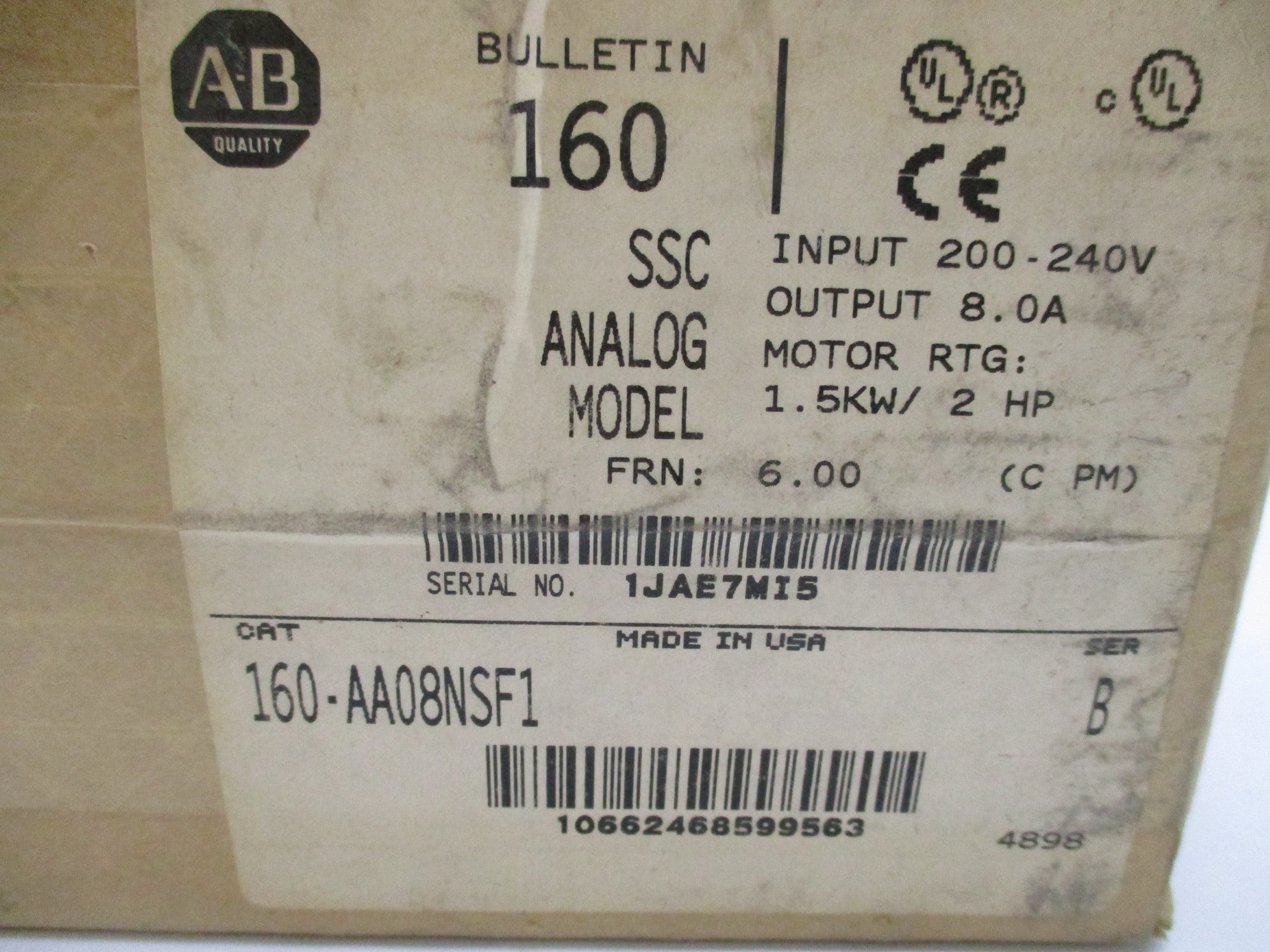 ALLEN BRADLEY 160-AA08NSF1 SER. B NSMP