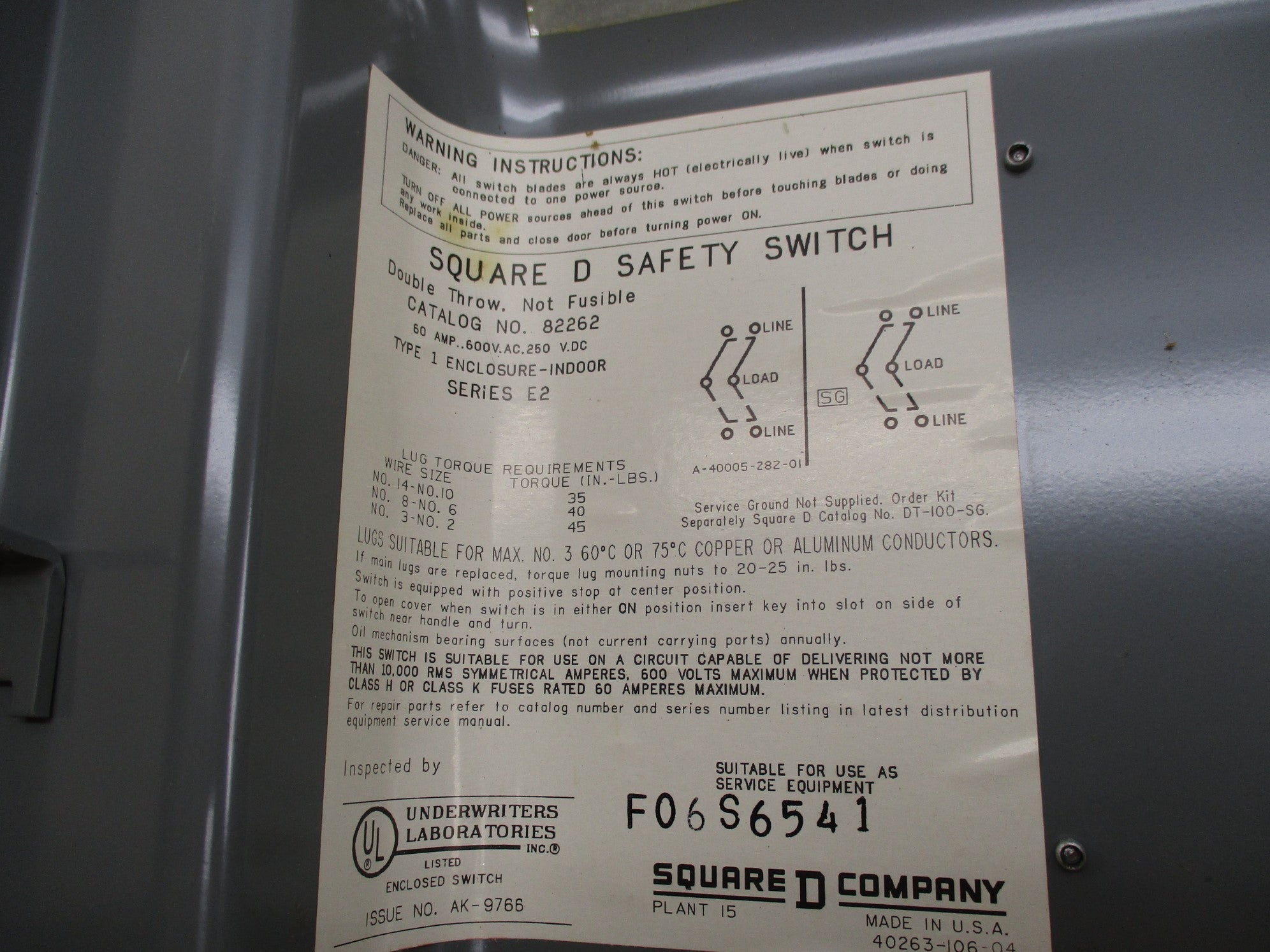 SQUARE D 82262 NSNP
