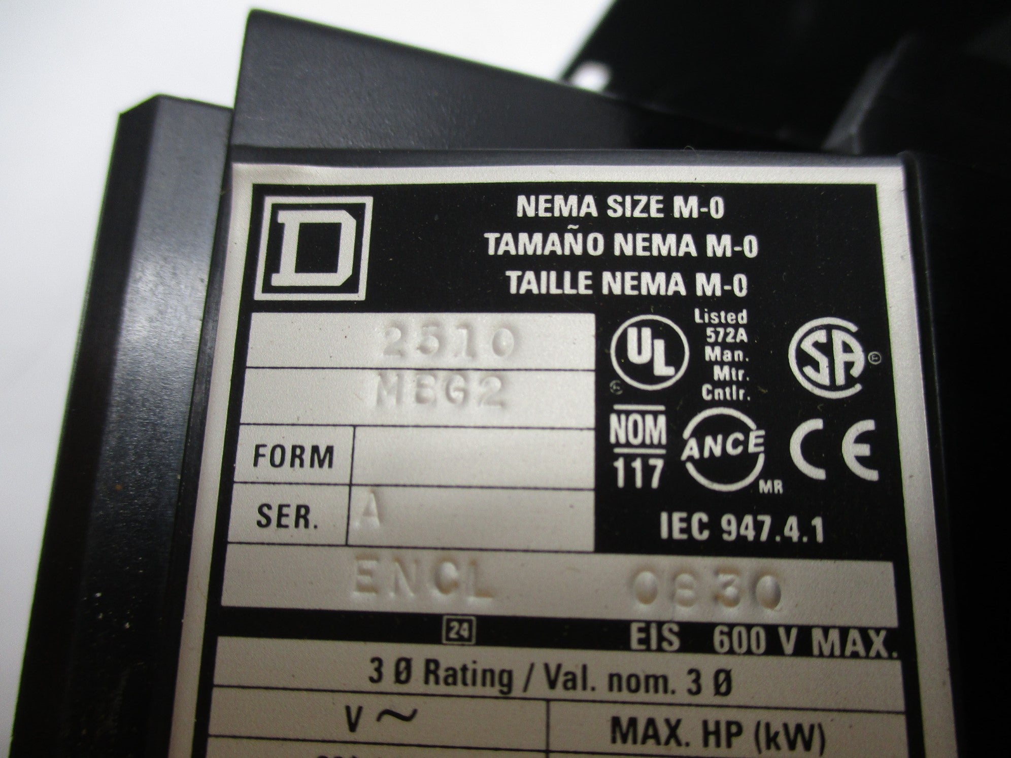 SQUARE D 2510-MBG2 SER. A 600V NSNP