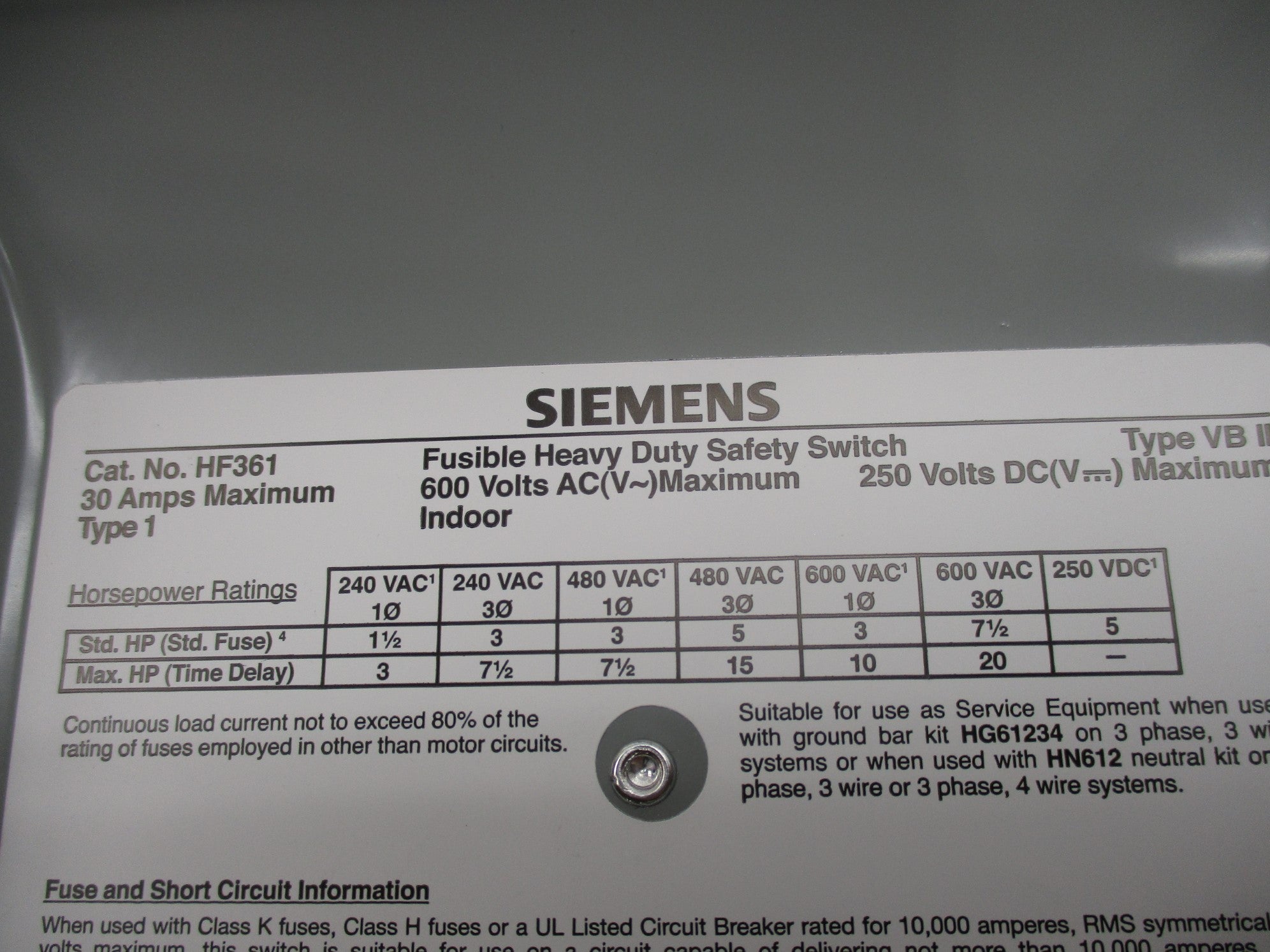 SIEMENS HF361 600V 30A NSNP