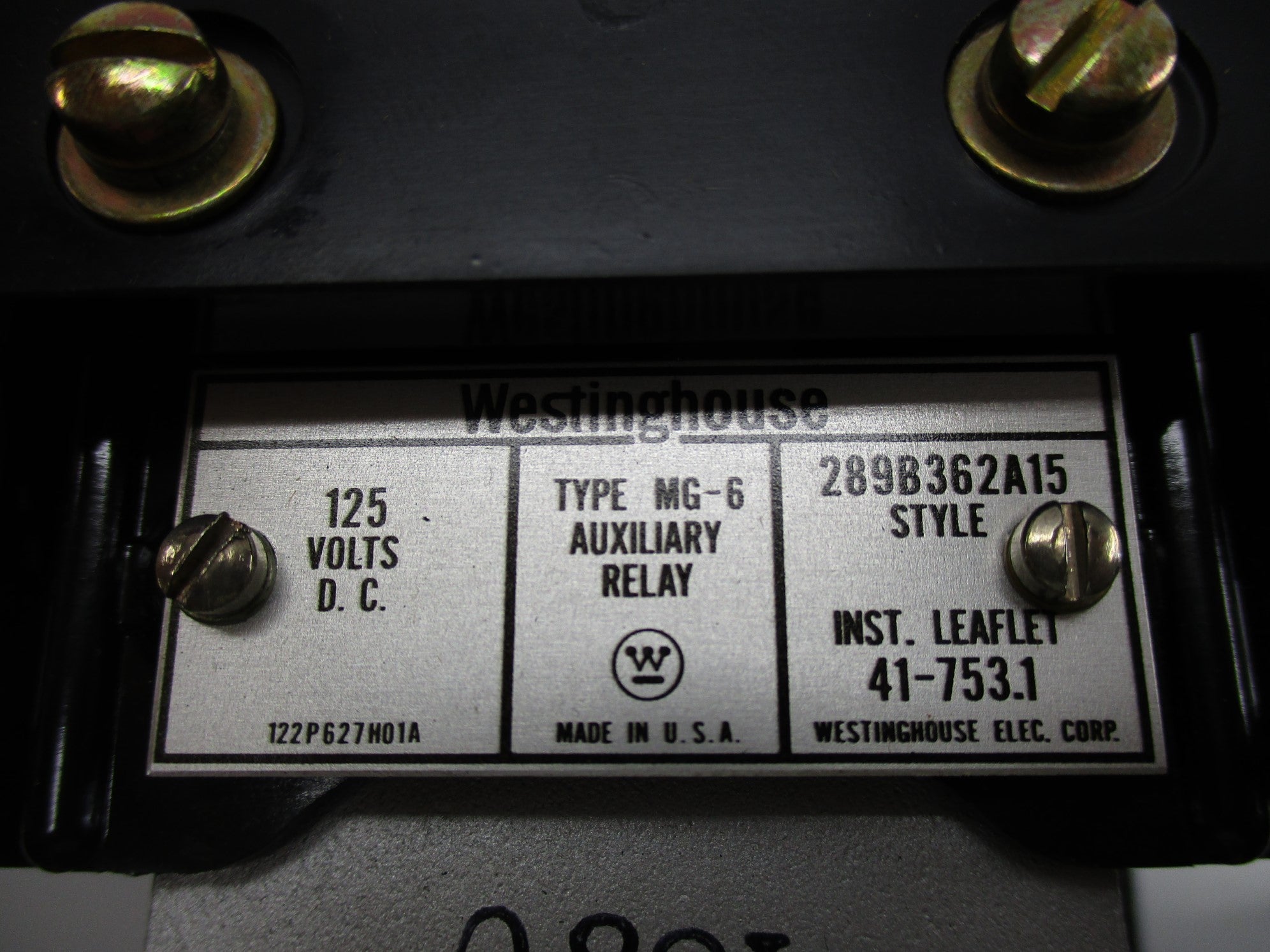 WESTINGHOUSE TYPE MG-6 289B362A15 125V NSNP