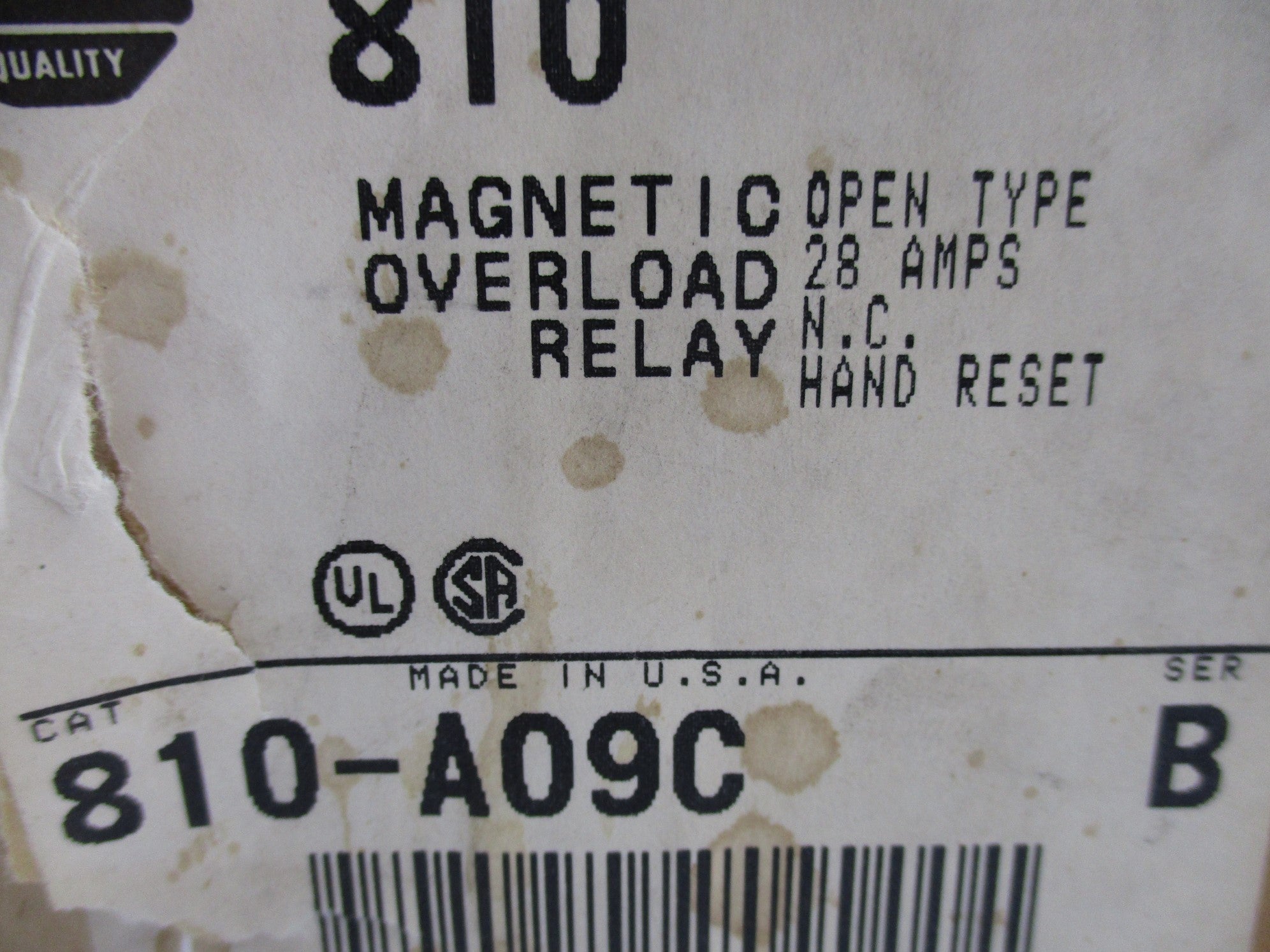 INDUSTRIAL SPARE PART 810-A09C SER. B 28A NSMP