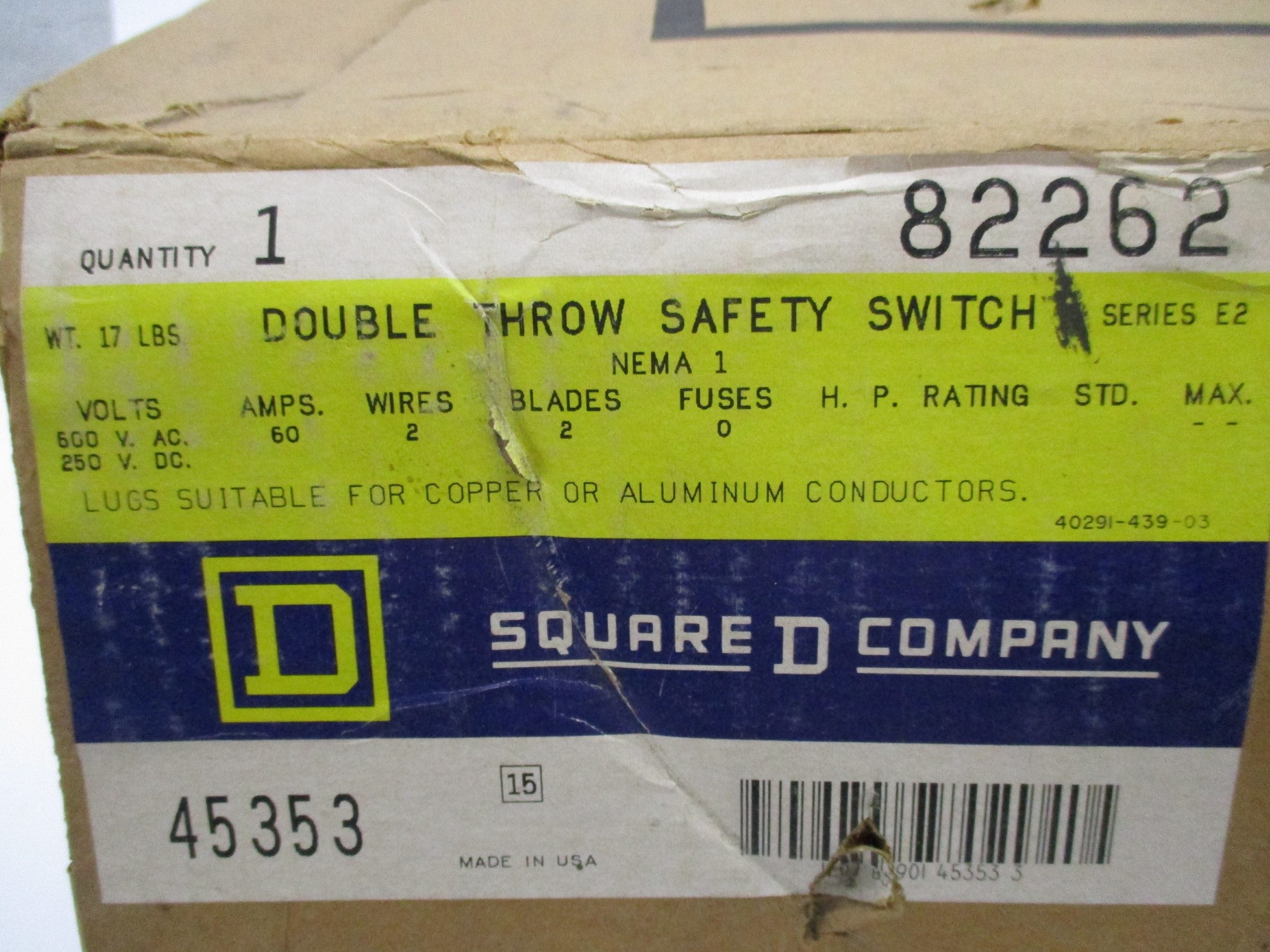 SQUARE D 82262 SER. E2 NSMP