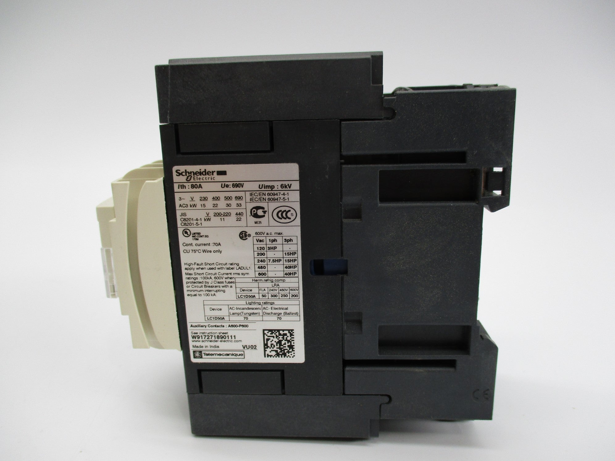 SCHNEIDER ELECTRIC LC1D50AU7 240VAC 50A NSMP