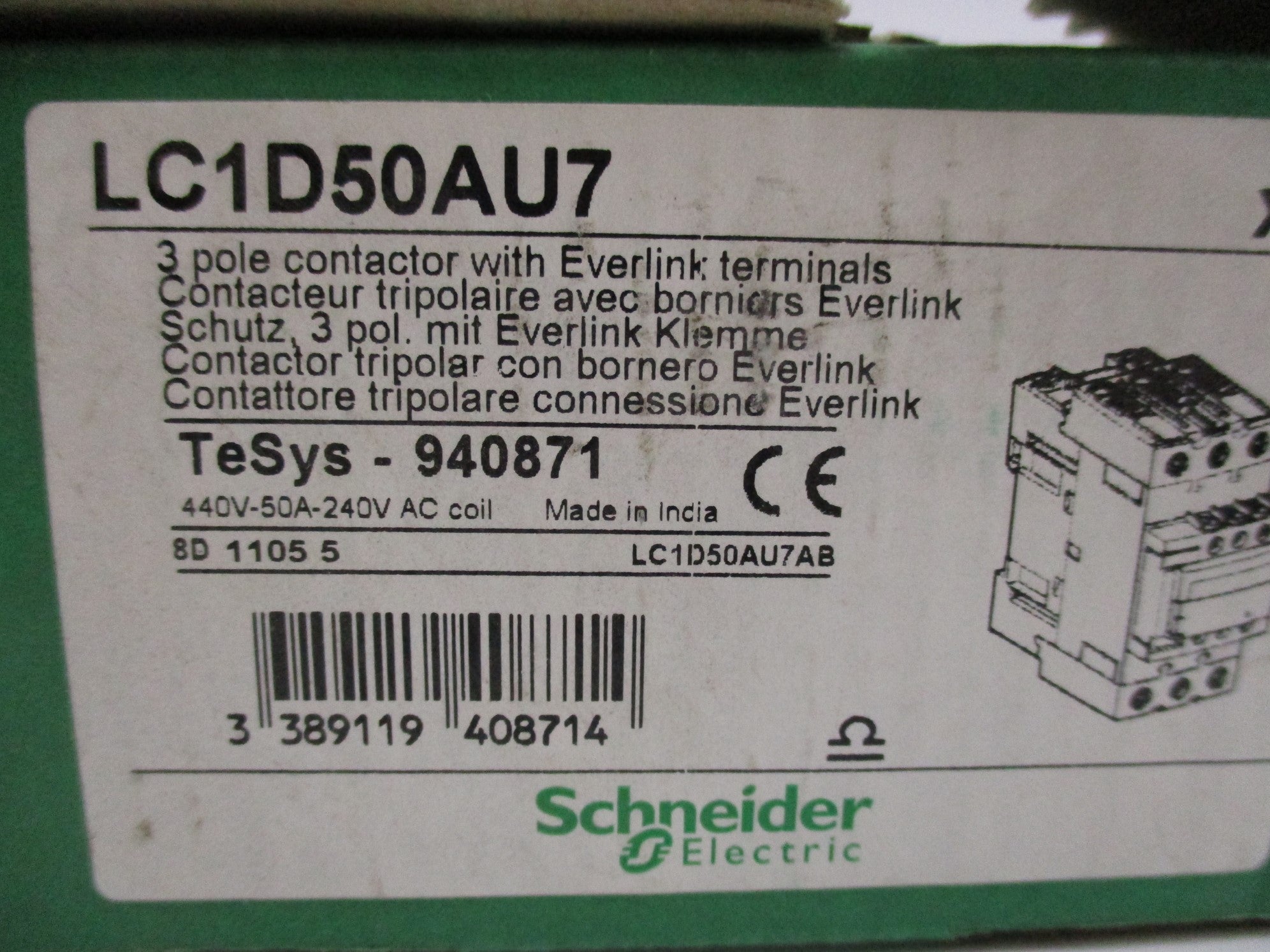 SCHNEIDER ELECTRIC LC1D50AU7 240VAC 50A NSMP